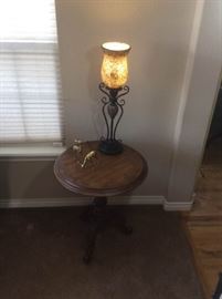 Ornate Round Pedestal Table and Lamp