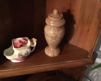 Marble jar with lid and planter
