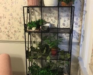 Bakers Rack with artificial flowers/plants