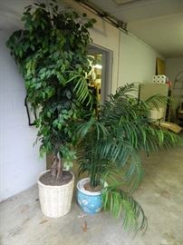 Attached garage at the home - artificial trees