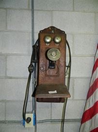 Attached garage to the home - vintage wall telephone
