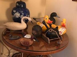 Swan (Lou Reiner) Chincotague, VA, Bluebill decoy (Capt Harry Jobes) Havre de Grace, MD, Rubber Duck decoys, (Charles Jobes) Havre de Grace, MD, Net Float Coot Decoy, (Ronnie Wade) Knotts Island, NC, Golf Club Canvasback Decoy (Charles Jobes) Havre de Grace, MD, Miniture iron sink box canvasback ducks, (Capt Harry Jobes) Havre de Grace, MD