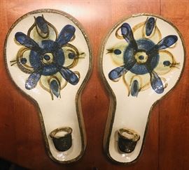 Soholm Denmark stoneware wall mounted candle holders