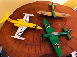 Matchbox die cast Spitfire, Lear Jet, and Junkers WW II aircraft mfg by Lesney Products