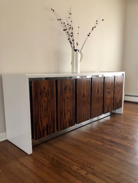 Macassar ebony wood and chrome credenza