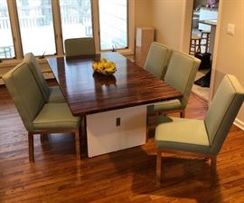 Macassar ebony /chrome table w/2 leaves, and 6 chairs