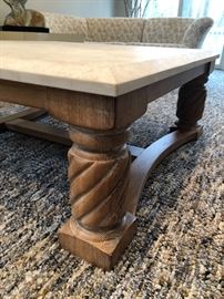 Pickled oak stone top coffee table