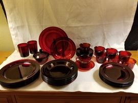 Vintage Arcoroc Luminarc Ruby Red Table Setting