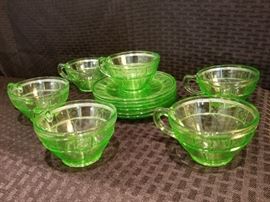 Doric Depression Glass Cups and Saucers