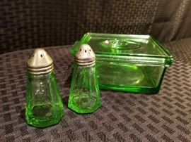 Hazel Atlas Depression Glass Salt and Pepper Shaker and Refrigerator Container