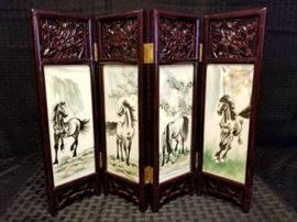 Vintage Chinese Tabletop 4 Panel Marble Screen