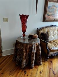 Z Fusion Glass Vase & Custom covered side tables