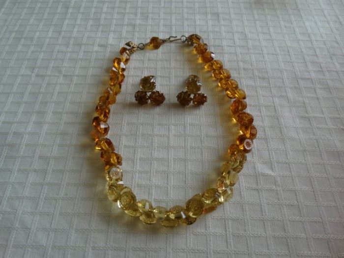 Sandor amber crystal necklace and earrings (signed)