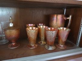 Crackle gold pitcher and glasses