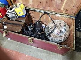 Disco ball, lighting, old trunk