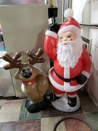 Mold blown raindeer and Santa