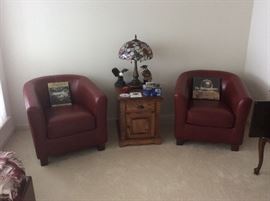 Three piece leather chairs.