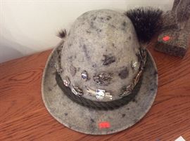 From Australia. Mans Hat with travel pins from all over Eroupe.