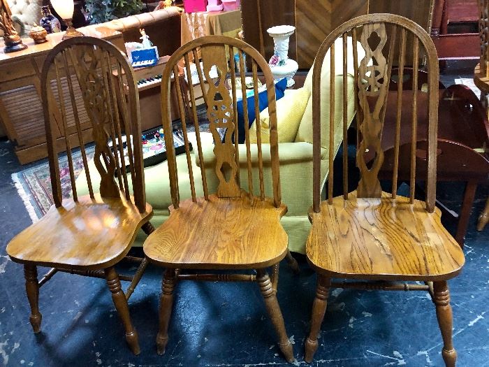 3 Matching Solid Oak Side Chairs