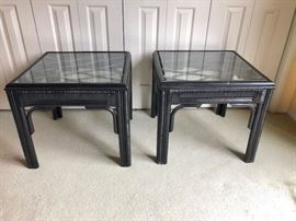 Glass Topped Rattan End Tables