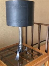 MCM Lamp with Black Leather Shade and Metal Base