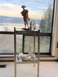 Vintage MCM Glass and Brass End Table