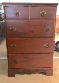 Vintage Red Stained Chest of Drawers