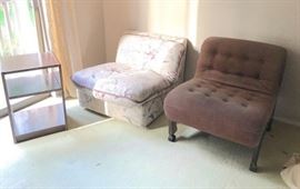 Vintage Wood Upholstered Armless Chairs