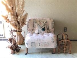 Vintage Wood, Upholstered, Armless Chair