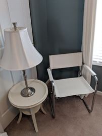 white chair and end table