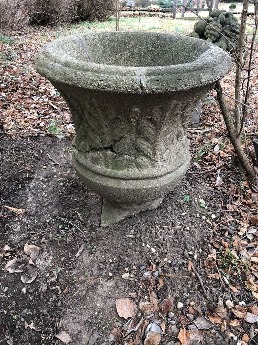 Concrete Garden Vessel or Urn (Damaged- Sold As Is)