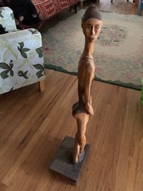 Hand Carved Artisan Made Wooden Sculpture of Dancing Girl