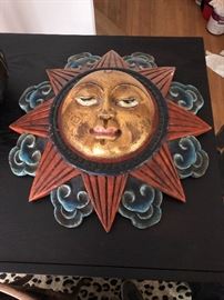 Hand Carved Wooden Sun / Moon- Wall Art