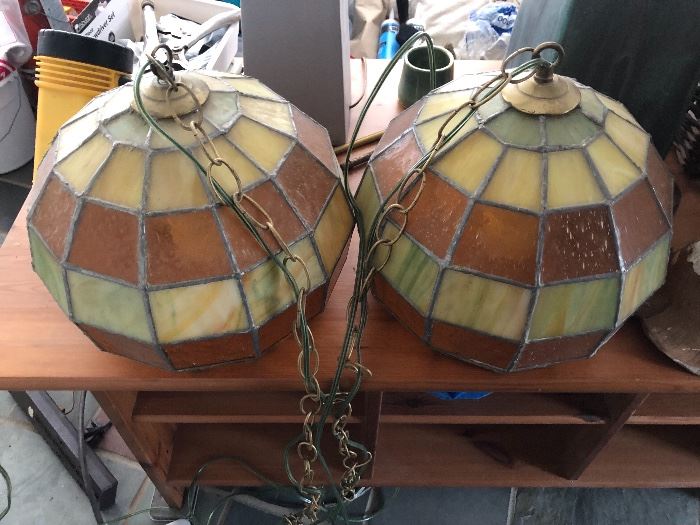 Two Stained Glass Hanging Pendant Lamps