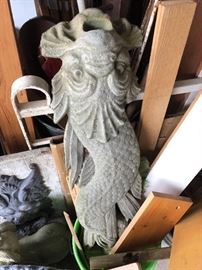 A Very Beautiful & Very Unusual Concrete Downspout Sculpture of a Koi Fish