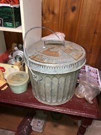 Small (5 Gallon) & Very Hard to Find Wheeling Galvanized Bucket With Matching Lid and Perfect Patina