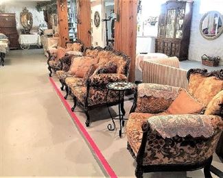 3 piece vintage French Baroque style sofa and matching chairs 