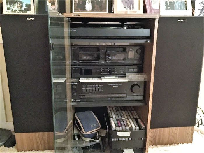 SONY STERO CABINET, TURNTABLE, LARGE SPEAKERS  COMPONENTS