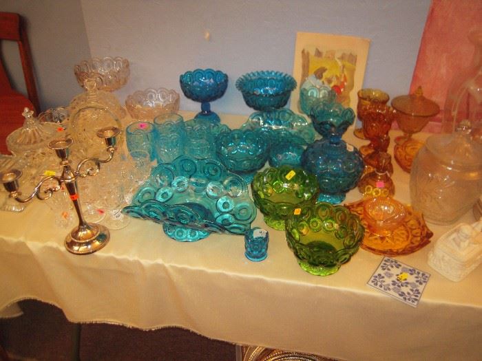 depression moon  & stars, assorted glass ware