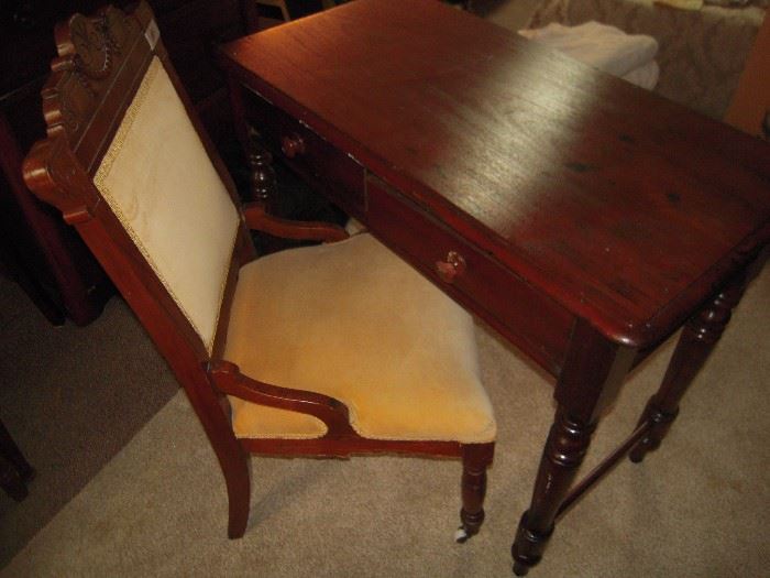 great old walnut desk & chair