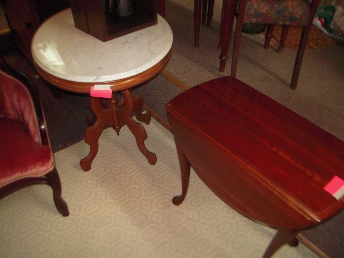 nice marble top table, cherry coffee table