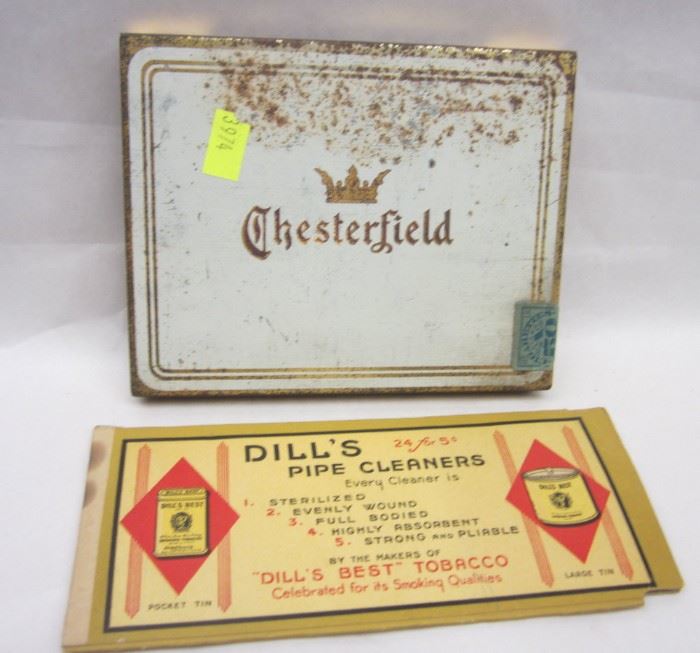 OLD CHESTERFIELD TIN CIGARETTE BOX AND DILL'S PIPE CLEANERS