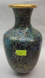 CHINESE CLOISONNE BLUE AND GREEN VASE. 6" TALL