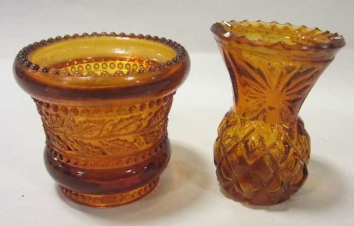 TWO AMBER GLASS TOOTHPICKS