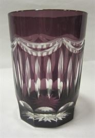 AMETHYST CUT TO CLEAR JUICE GLASS. 3 1/8" TALL