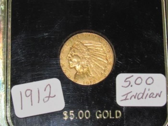 1912 Gold $5.00 Indian Head Coin