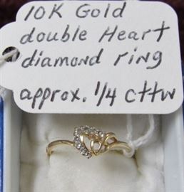 10K Gold, Double Heart Diamond Ring