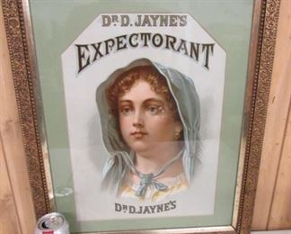 1890's  Dr.D.Jayne's Expectorant Framed Paper Drug Store Sign