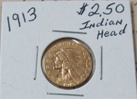 1913 Gold $2.50 Indian Head Coin