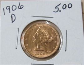 1906-D  Gold $5.00 Coin